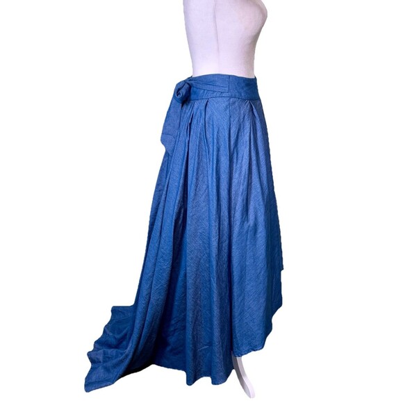 Boho Chambray Maxi Skirt High Low Hem Full Flowing Romantic Bow Tie Waist M NWT - Picture 4 of 9